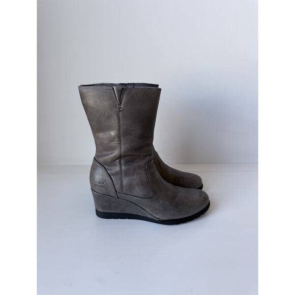 UGG Joely Wedge Boot 1012528 Gray Leather Zip Waterproof Lined Boots Size 7 - Picture 6 of 11